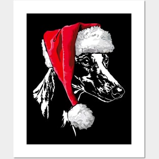 Funny Santa Whippet sighthound Christmas dog Posters and Art